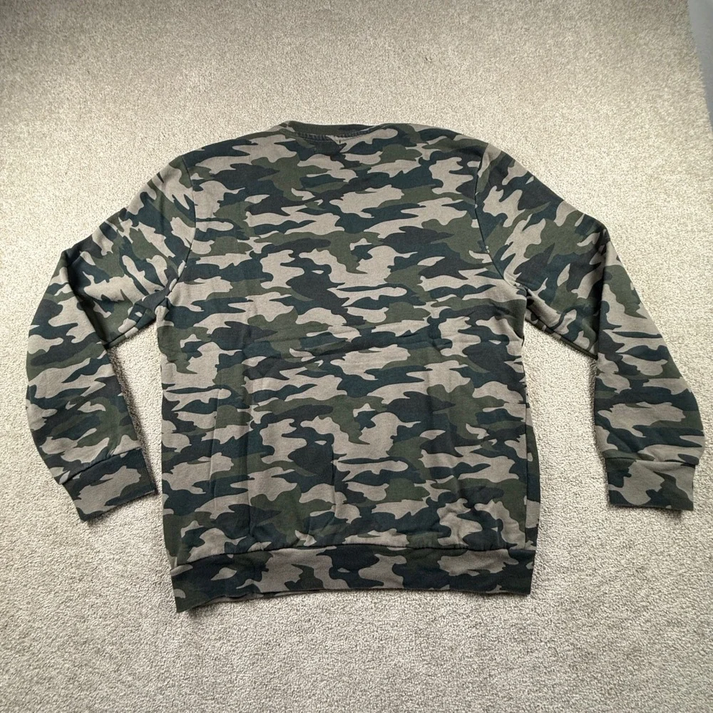 True Religion Mens Camo Buddha Guitar Graphic Crewneck Sweatshirt Large Green